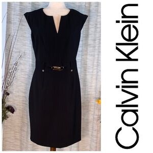 Calvin Klein black sleeveless sheath dress.